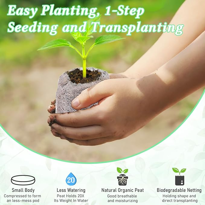 Legigo 200 PCS 30mm Peat Pellets Seed Starter Soil, Compressed Seed Starting Pods Plant Starter Soil Pods Plugs for Seedlings, Peat Pods for Starting Seeds, Herbs Tomatoes Flowers and Vegetables