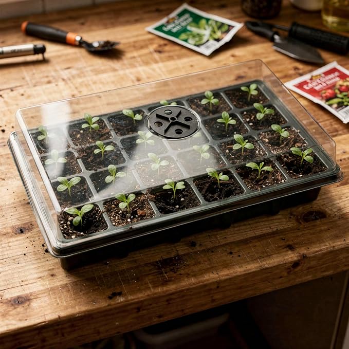 24XL Cell Seed Starter Tray with Dome-5 Pack 2'' Plug Seedling Trays(total 120 cells), Plant Germination Tray with Humidity Vented Lid and Base, Mini Propagator Plant Greenhouse for Seed Growing