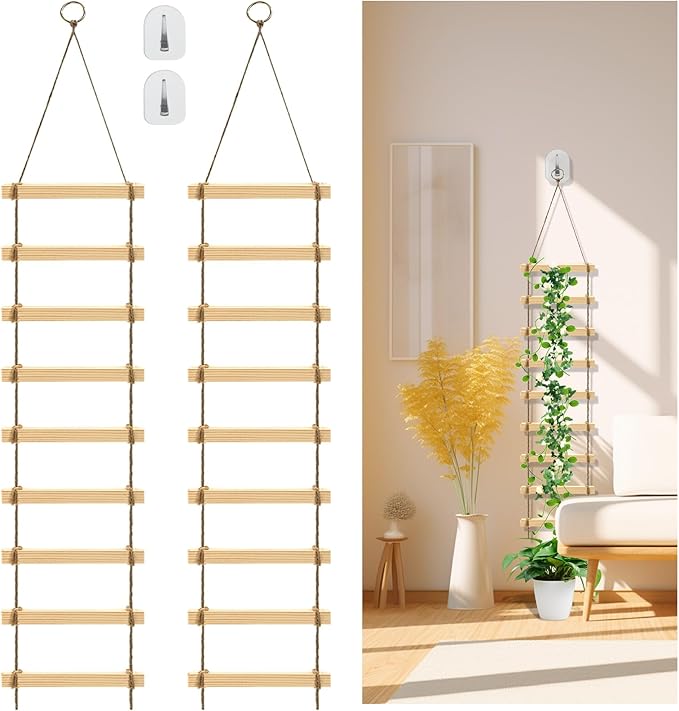 2Pcs Climbing Plants Trellis - 4.3 ft Wood Ladder Design Plant Support for Indoor & Outdoor House Vine Plant, Wooden Garden Plant Wall Trellis for Monstera, Pothos, Ivy, and More