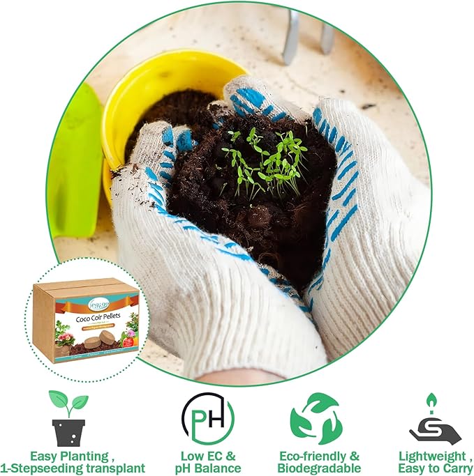 Legigo 50 Pcs 50mm Coco Coir Pellets Seed Starter Soil Mix- Organic Coconut Coir Potting Soil Pods for Seedling, Coco Peat Soil Discs for Indoor & Outdoor Plants Bonsai Herbs Vegetables and Flowers