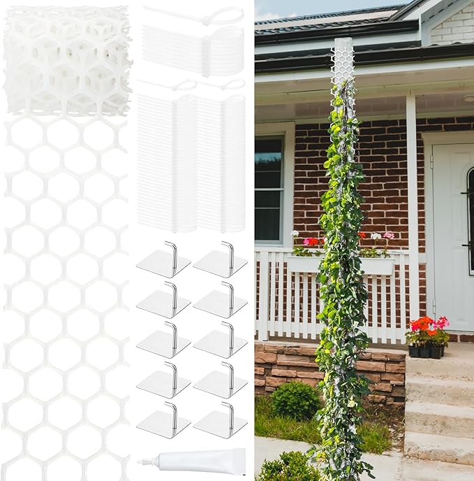 Downspout Rain Gutter Trellis Kit Plastic Downspout Trellis for Climbing Plants Outdoor White Lattice Vertical Wall Decor for Room Patio Garden(117 Pcs,144 x 4 Inches)