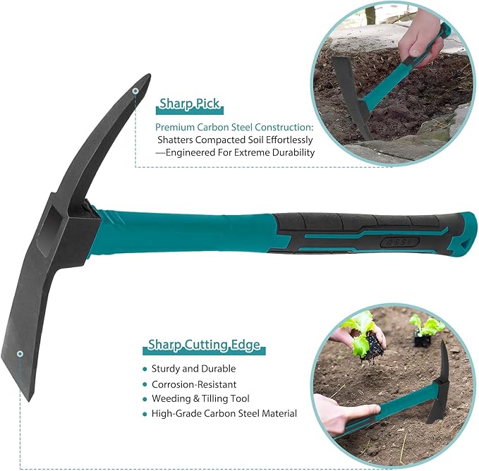 2pcs Garden Tools Comfortable Handle Hoes for Garden Work Carbon Steel Outdoor Tools（Blue）
