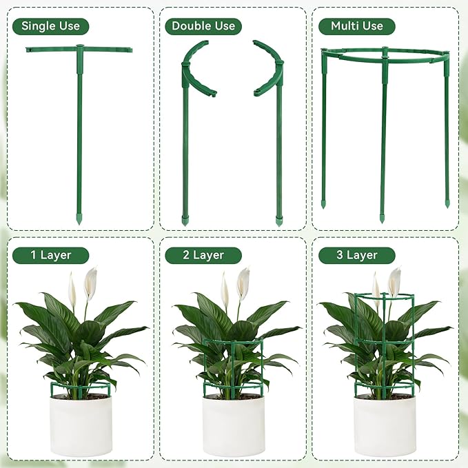 12 Pack Plant Support Stakes, 6.3 x 9.8 Inch Plastic Plant Cage Holders, Half Round Plants Support, Garden Flower Stakes for Indoor Outdoor Climbing Plants Vegetable Flower Pot