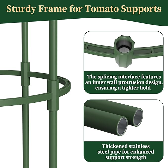 4 Pack Tomato Cages for Garden, 49" Tall Adjustable Heavy Duty Rust Resistant Tomato Trellis, with Upgraded Coupler for Raised Beds & Pots, Plant Stakes and Supports for Climbing Vegetables, Flowers