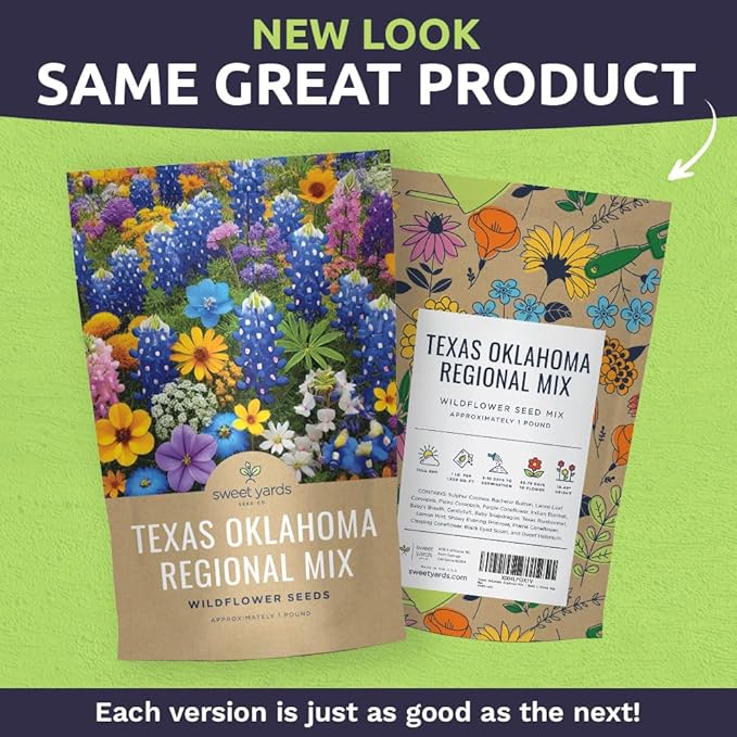 Texas Oklahoma Regional Mix Seeds for Planting - Bulk 1 Pound Bag - Over 240,000 Native Seeds - Open Pollinated and Non GMO