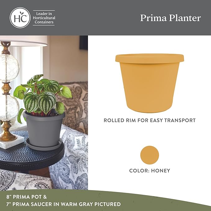 The HC Companies Prima Round Plastic Plant Pot w/Rolled Rim - Lightweight & UV Resistant Flower Pot for Herbs & More - Outdoor & Indoor Plant Pots w/Drainage (12 inch, Honey, Pack of 1)