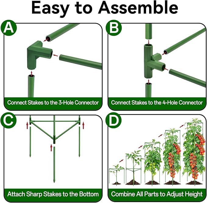 Halatool 72 Inch Extra Tall Tomato Cages for Garden, 4 Pack Heavy Duty Metal Plant Support Stakes for Outdoor Garden, Adjustable Large Trellis for Climbing Plants Cucumbers Vegetables Flowers Fruits