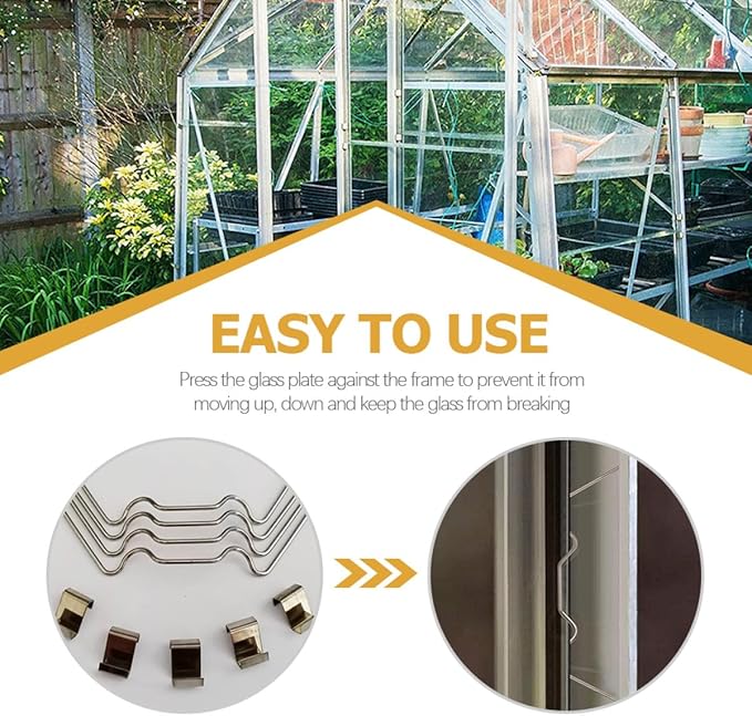 50 Sets Stainless Steel Greenhouse Glass Fixing Z Clamps and W Wire Clips for Glass Pane Securing in Greenhouse Repairs and Plant Germination Equipment