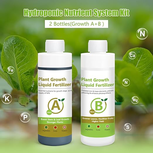 250ml Hydroponic Plant Food Nutrients, Indoor Herb Hydroponics Growing System General Plant Food A and B Fit for Vegetables, Fruits, Flowers。