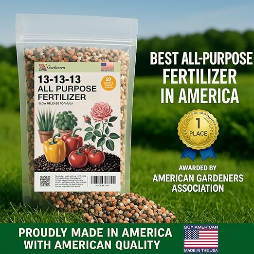 Gardenera 13-13-13 Slow Release Granular Fertilizer – All Purpose Plant Food 13 13 13 for Outdoor Grass, Vegetables, Roses, Flowers, Shrubs, Trees. Lawns, Gardens, Potted Plants (12 OZ)