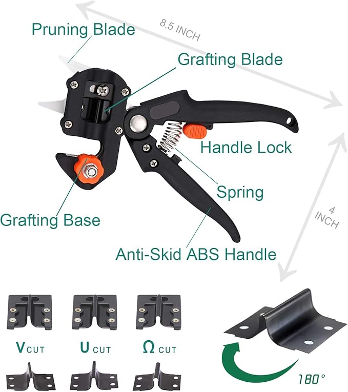 Professional Grafting Tool Kit - 3-in-1 Pruner with SK5 Blades, Grafting Knife, Tapes, Labels & Clips - Fruit Tree Grafting Supplies for Apples, Peaches, Grapes (Gardening Grafting Tools)