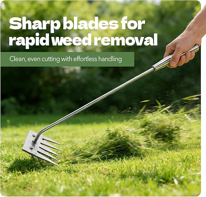 Weed Puller Tool, 2026 Portable Manual Weeding Tools Gardening, 5 Teeth Head Stainless Steel Hand Garden Weeding Rake, Weed Remover Tool for Gardening Backyard Yard Farm Planting Weeding