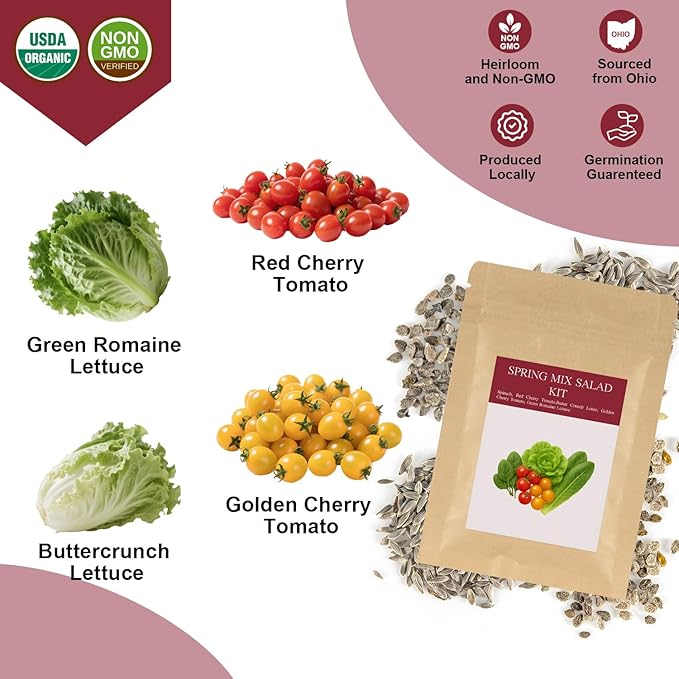 Spring Mix Salad Seed Pod Kit for AeroGarden, idoo, Ahopegarden, MUFGA with Red Cherry Tomato, Golden Cherry Tomato, Buttercrunch Lettuce, and Green Romaine Lettuce - Compatible with All Garden(7-Pod)