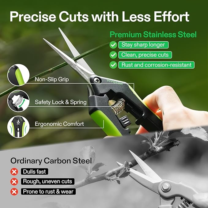VIVOSUN Gardening Hand Pruner Pruning Shear with Straight Stailess Steel Blades (Black, Straight Blade, 3 Pack)