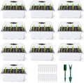 Delxo 10-Pack Seed Starter Kit Seedling Starter Tray (12 Cells) Humidity Adjustable Plant Germination Kit Garden Seed Starting Tray with Dome and White Base Plus Plant Tags Hand Tool Kit
