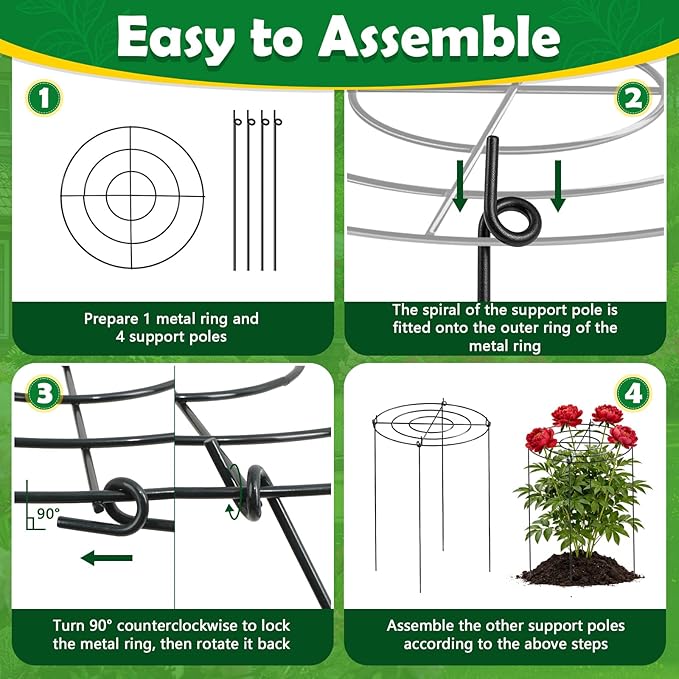 Peony Cages and Supports 8 Pack, 12x16 Inch Heavy Duty Metal Plant Cage for Outdoor Plants – Grow Through Flower Support Rings for Peonies, Roses, Tomatoes & Hydrangeas