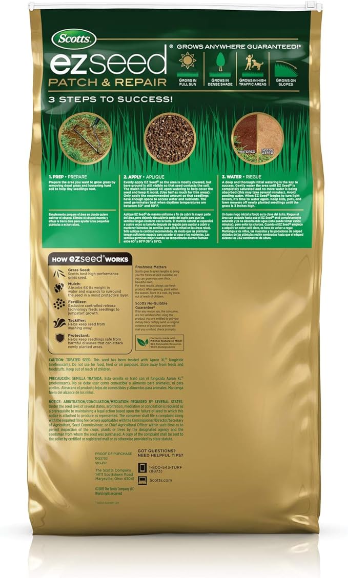 Scotts EZ Seed Patch & Repair for Sun and Shade Combination Mulch, Sun and Shade Grass Seed and Fertilizer for Bare Spots and Repair, Grows Anywhere, 10 lbs.
