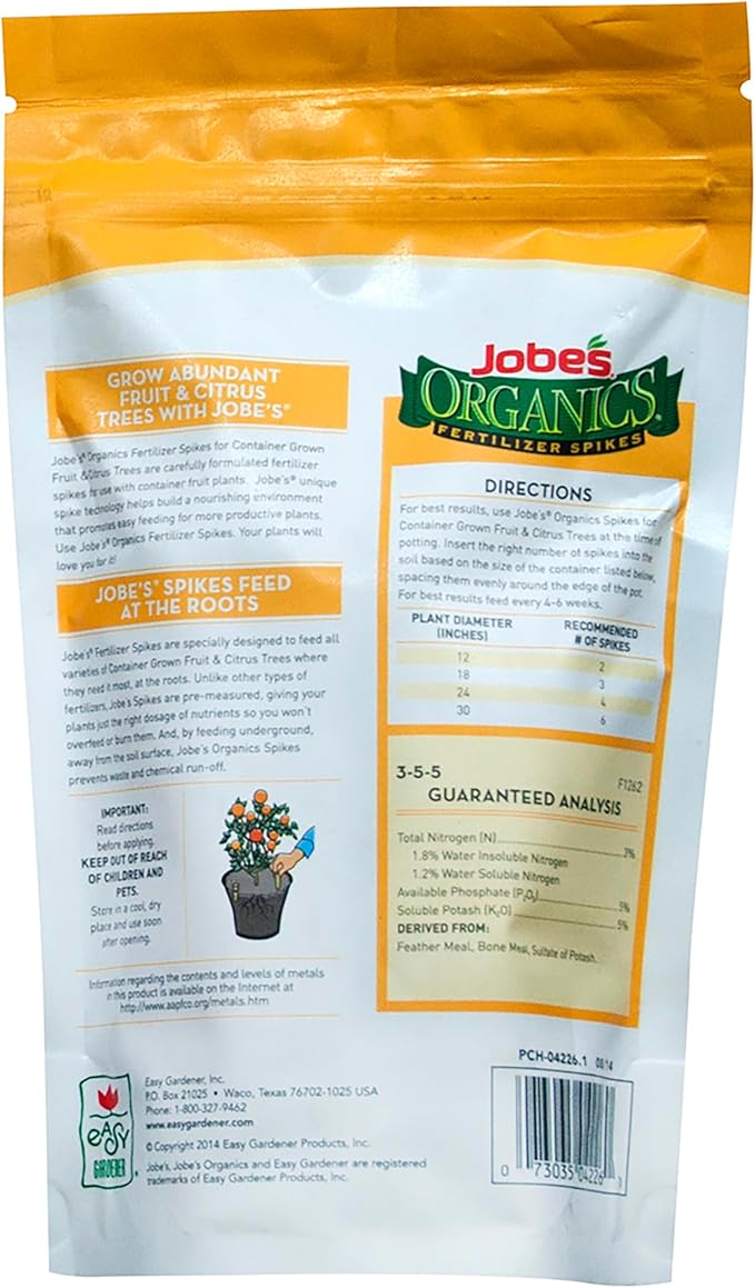 Jobe’s Organics Garden Fertilizer Spikes, Easy Plant Care Fertilizer for Fruit and Citrus Plants and Trees, 6 Count