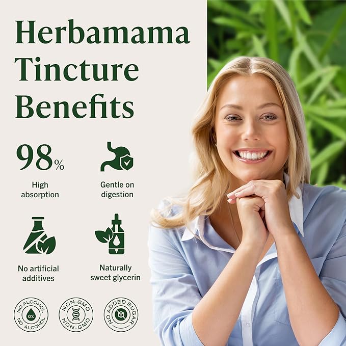 HERBAMAMA Cleavers Herb Tincture - Vegan Natural Detox & Cleanse Support with Cleavers Leaf Extract Drops - Non-GMO, Alcohol & Sugar-Free Liquid Herbal Supplement, 42-Day Supply