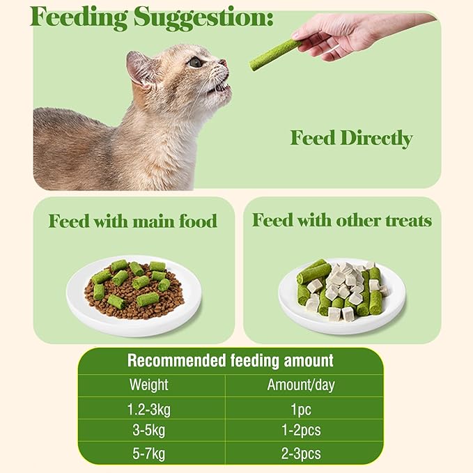 Petllgood 30g Cat Grass Sticks, Freeze Dried Cats Grass Teething Stick, Edible Cat Chew Toy for Teeth Cleaning Dental Health and Hairball Removal