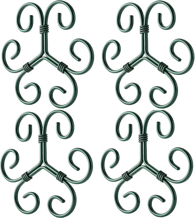 4Pack Green Iron Monstera Support,4.1 * 4.1IN Plant Support Stakes for Indoor Plants,Durable Green Metal Plant Stem Supports-Easy Installation.