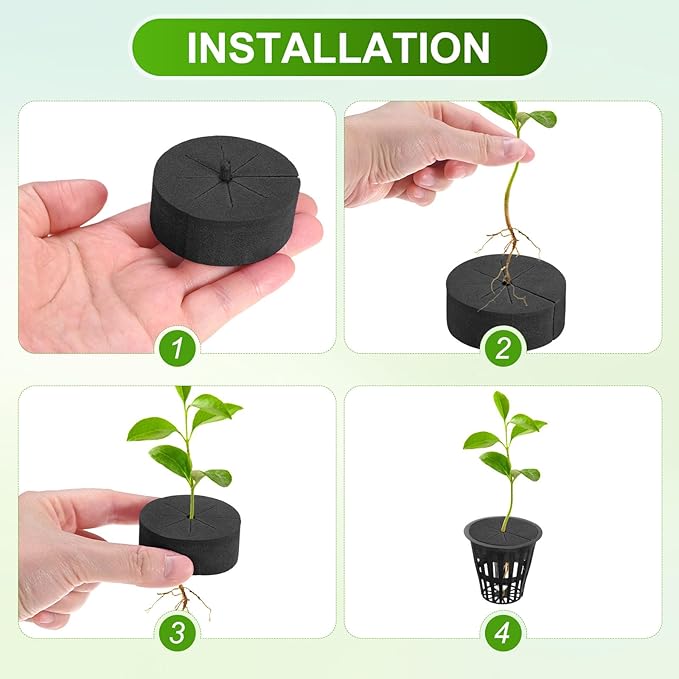 60-Pack Cloning Collars Inserts, Hydroponics Sponge Systems Cloning DIY Foam Cloner Inserts Fits 2" Net Pots for Hydroponic/DIY Cloner/Clone Machines/Plant Germination [Black]