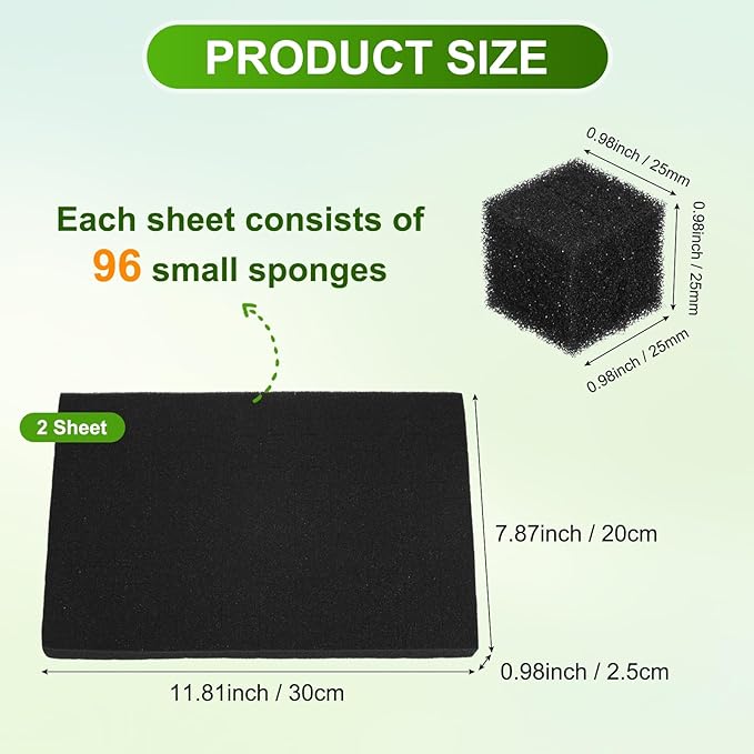 192-Pack Hydroponics Sponges, 0.98 Inch Growing Media Square Sponges for Planting Gardening Tool/Grow Seedlings/Home Vegetable Flower, Soilless Cultivation Seedling [Black]