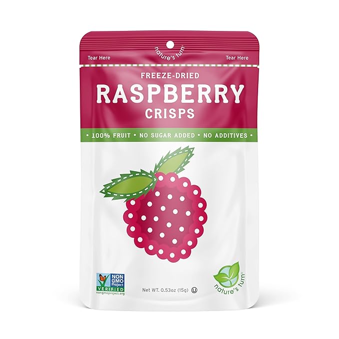 Nature’s Turn Freeze-Dried Raspberry Crisps – Healthy, Gluten-Free, Crispy & Delicious, Plant-Based Snack, Ideal for Cereal, Smoothies, School Lunches, & On-the-Go, Bags of 6 (0.53 oz Each)