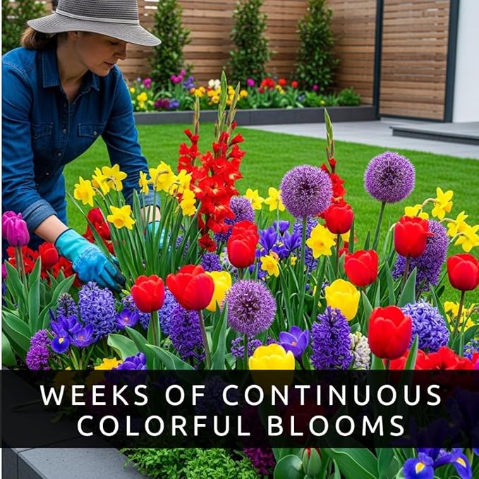 Complete Spring Flower Garden | 50 Fresh Bulbs | Bloom All Spring and Summer | Easy to Grow Flower Bulb, Indoor/Outdoor | Tulips, Daffodils, Crocus, Gladiolus - Living Gift