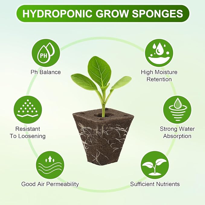 50-Pack Grow Sponges, 1.4x1x1.5 Inch Replacement Root Growth Sponges Seed Pods for Plant Rooting/Seed Germination/Hydroponic Gardens System Supplies, Starter Plug for Seeds