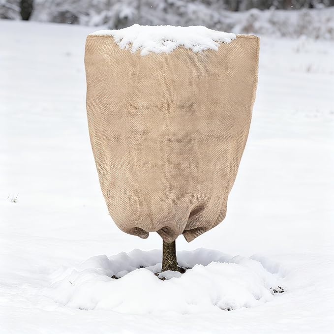 ANPHSIN Burlap Plant Covers Freeze Protection for Patio Winterizing - 40"×47" Large Winter Frost Protector with Drawstring, Reusable Tree Freeze Blanket for Garden Bushes