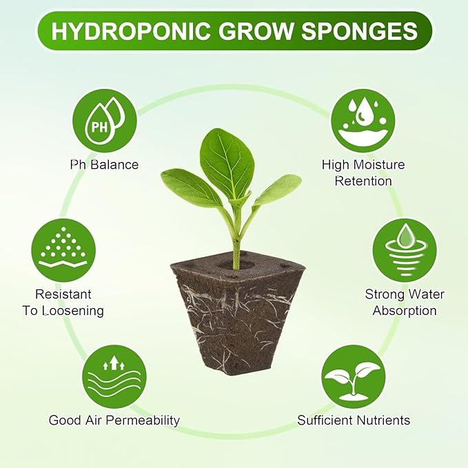 50-Pack Grow Sponges, 1.5x0.8x1.5 Inch Replacement Root Growth Sponges Seed Pods for Plant Rooting/Seed Germination/Hydroponic Gardens System Supplies, Starter Plug for Seeds