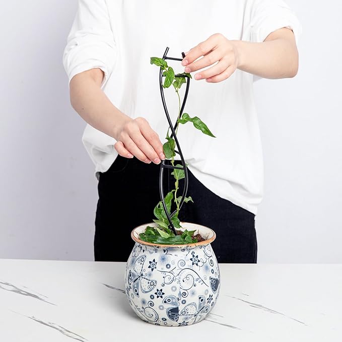3 Pcs Indoor Plant Trellis Set - Black Metal DNA Design for Potted Plants, Small Houseplants & Climbing Support - Modern Home Decor & Vertical Garden Display - Perfect for Indoor & Outdoor Use