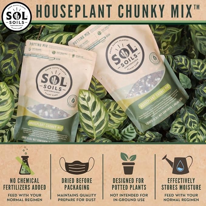 Sol Soils Houseplant Chunky Mix - Fast Draining, Chunky Soil Mix for Indoor Plants - 1 Gallon - Coco Coir, Perlite, Pumice