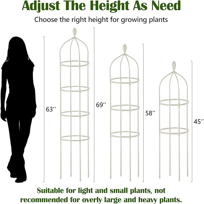 2 Pcs Garden Obelisk Trellis for Climbing Plants Outdoor 6 Ft Rose Bush Round Trellis for Pots Rustproof Metal Plant Flower Trellises for Clematis Vine Jasmine Support Outdoor Indoor