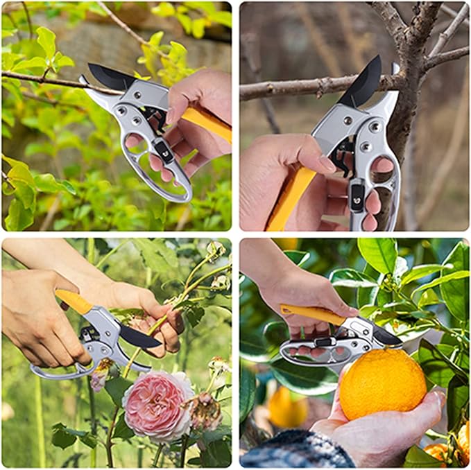 MEPEREZ Ultra Sharp Germany Steel Pruning Shears - Cuts 3X Easier, Ergonomic Design - Weak Hand Arthritis Snips, Effortlessly 1-Inch Cut Capacity Heavy Duty Garden Scissors, Sharp Garden Clippers