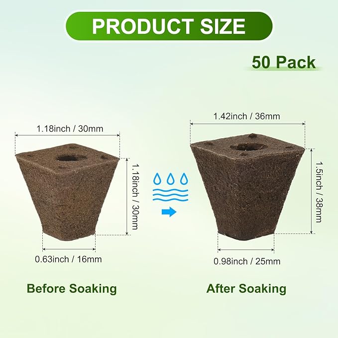 50-Pack Grow Sponges, 1.4x1x1.5 Inch Replacement Root Growth Sponges Seed Pods for Plant Rooting/Seed Germination/Hydroponic Gardens System Supplies, Starter Plug for Seeds
