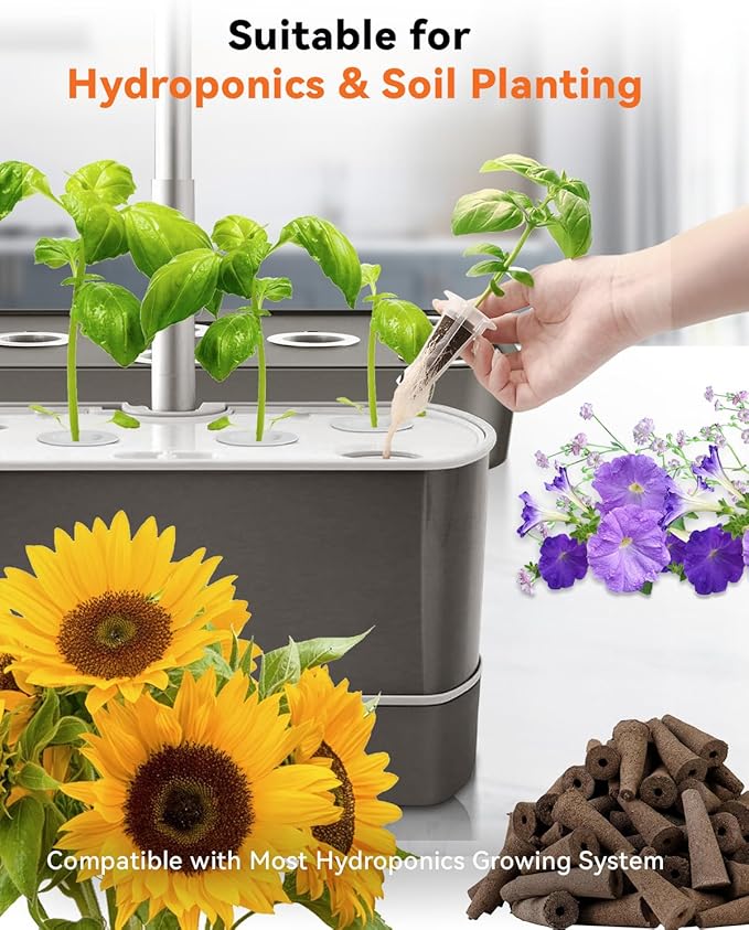 Vibrant Flower Seed Pod Kit Compatible with Gardencube, idoo,Ahopegarden Hydroponics Growing System with Marigold,Snapdragon,Cosmos,Sunflower,Zinnia,Lavender,Borage,Coneflower(8-Pod)