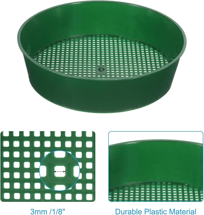 PATIKIL Garden Soil Sifter 8" Dia 1/8" Mesh Screen, 2 Pack Plastic Sand Sieve Sifting Pan Tool for Plant Gardening Flower Nursery, Green