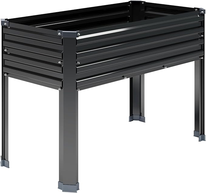 DIIYIV Galvanized Raised Garden Bed with Legs,48×18×30in Elevated Planter Box for Backyard,Garden, Patio, Balcony, 300lb Capacity,Planters for Outdoor Plants,Black