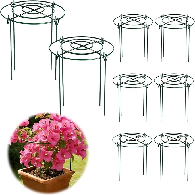 8PACK Peony Cages and Supports, Heavy Duty Metal Peony Support Cage, Plant Supports for Outdoor Plants, Plant Support Ring with Grid, for Rose Peony Flowers Tomato (11.5" Dx16 H, Green)
