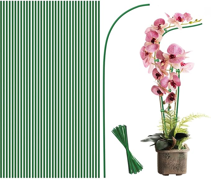 [36 Pcs] Plant Stakes, Bendable Plant Sticks, 18 Inches Single Stem Plant Support Stakes with Twist Ties, Garden Stakes for Indoor and Outdoor Plants, Potted Plants, Flowers Orchid Peony Rose