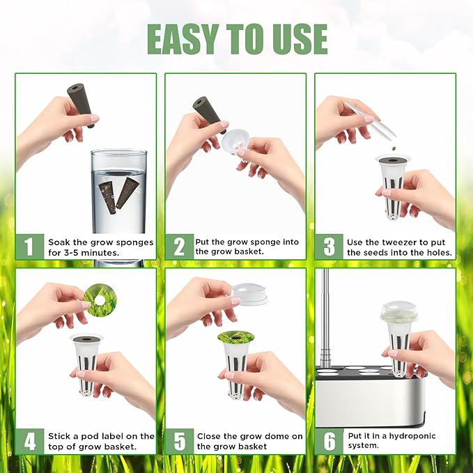 115Pcs Hydroponic Pods Supplies for Aerogarden Pods, Hydroponics Garden Accessories, Grow Anything Kit, 36 Grow Sponges 12 Grow Baskets 12 Grow Domes 36 Pod Labels 12 Spacers 6 Plant Labels 1 Tweezer