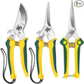 3 Pack Garden Pruning Shears, Stainless Steel Shears, Gardening Shears, Scissors, Garden Clippers, Pruning Snips, Pruning Shears for Gardening Tools (Yellow+Green)