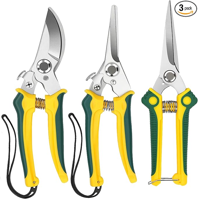 3 Pack Garden Pruning Shears, Stainless Steel Shears, Gardening Shears, Scissors, Garden Clippers, Pruning Snips, Pruning Shears for Gardening Tools (Yellow+Green)
