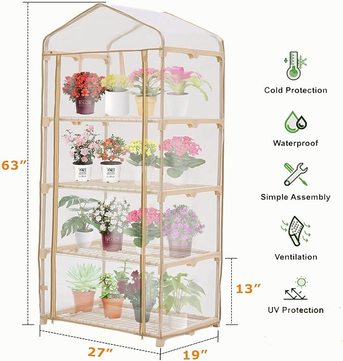 Garden 4-Tier Greenhouse – for Indoor Outdoor Gardening Hot House w/ Zippered Cover and Metal Shelves for Growing Vegetables, Flowers and Seedlings (PLGH704OWP)