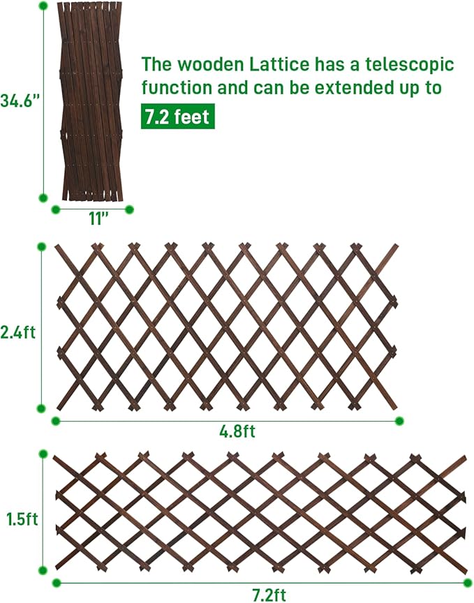 1Pack 35.4inch Wooden Lattice Wall-Expandable Plant Garden Trellis for Climbing Plants Outdoor