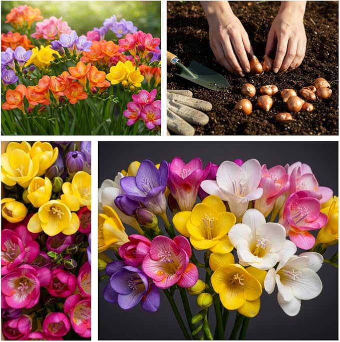 Double Freesia Flower Bulbs for Spring Planting - Mixed Colors for Bouquets - Large Healthy Bulbs - Great for Container or Outdoor Growing (10 Bulbs)