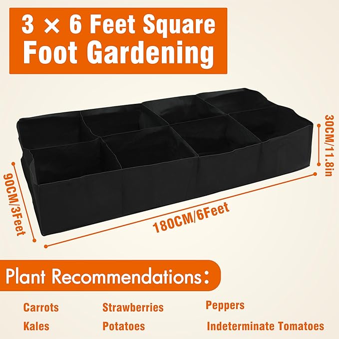 Gardzen 2 Pack Fabric Raised Garden Beds, 3x6x1 FT - 8 Grids Grow Bed for Square Foot Gardening, Planting Box for Vegetables, Herbs, Flowers
