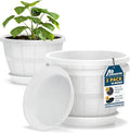 10-Inch Whiskey Barrel Planters Outdoor Pack of 2 - Durable Plastic Plant Pots for Indoor & Outdoor Use with Drainage & Saucer, Lightweight Rustic Barrel Planters for Flowers, Herbs & Small Plants
